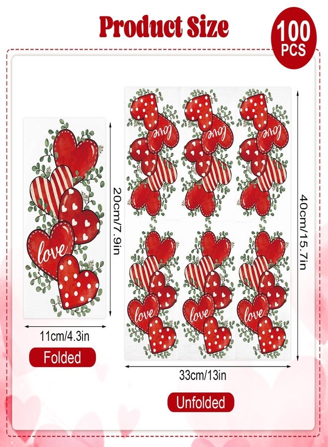 IANFEPH 100 Pcs Valentine's Day Napkins 3 Ply Disposable Watercolor Eucalyptus Red Heart Napkin Decorative Dinner Guest Napkins for Wedding Anniversary Birthday Cocktail Party (Eucalyptus Love) - Image 3